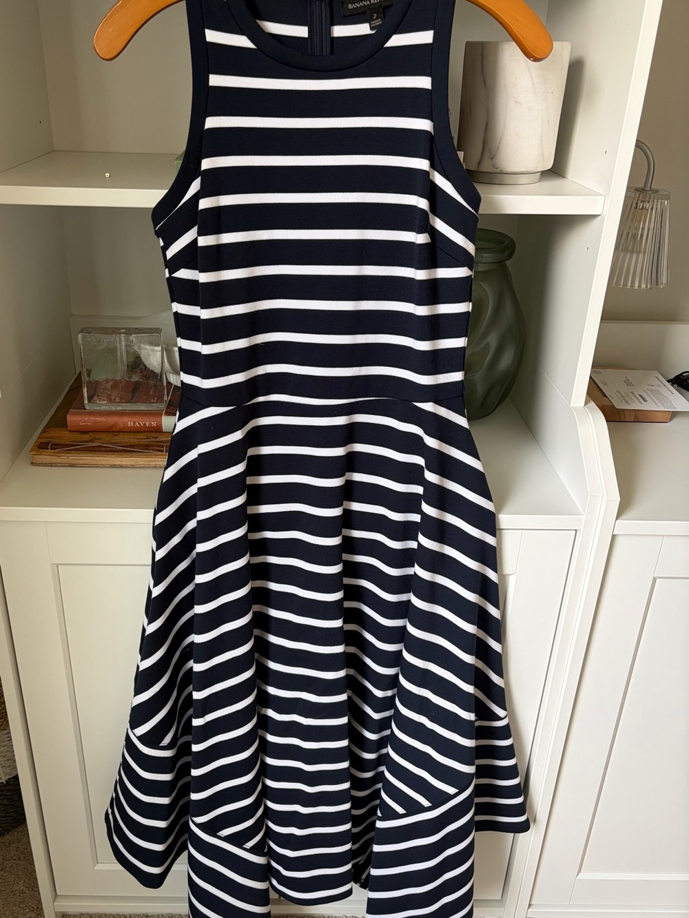 Banana Republic Navy and White Striped Sleeveless Dress